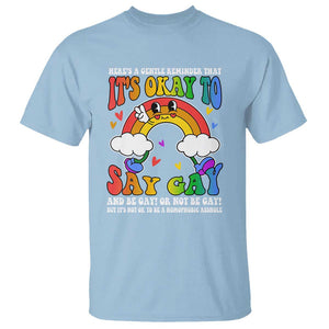 LGBT Ally T Shirt Its Ok To Say Gay Come Out Groovy Rainbow TS09 Light Blue Print Your Wear