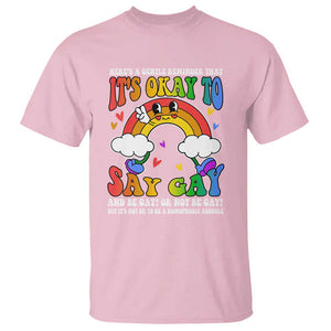 LGBT Ally T Shirt Its Ok To Say Gay Come Out Groovy Rainbow TS09 Light Pink Print Your Wear