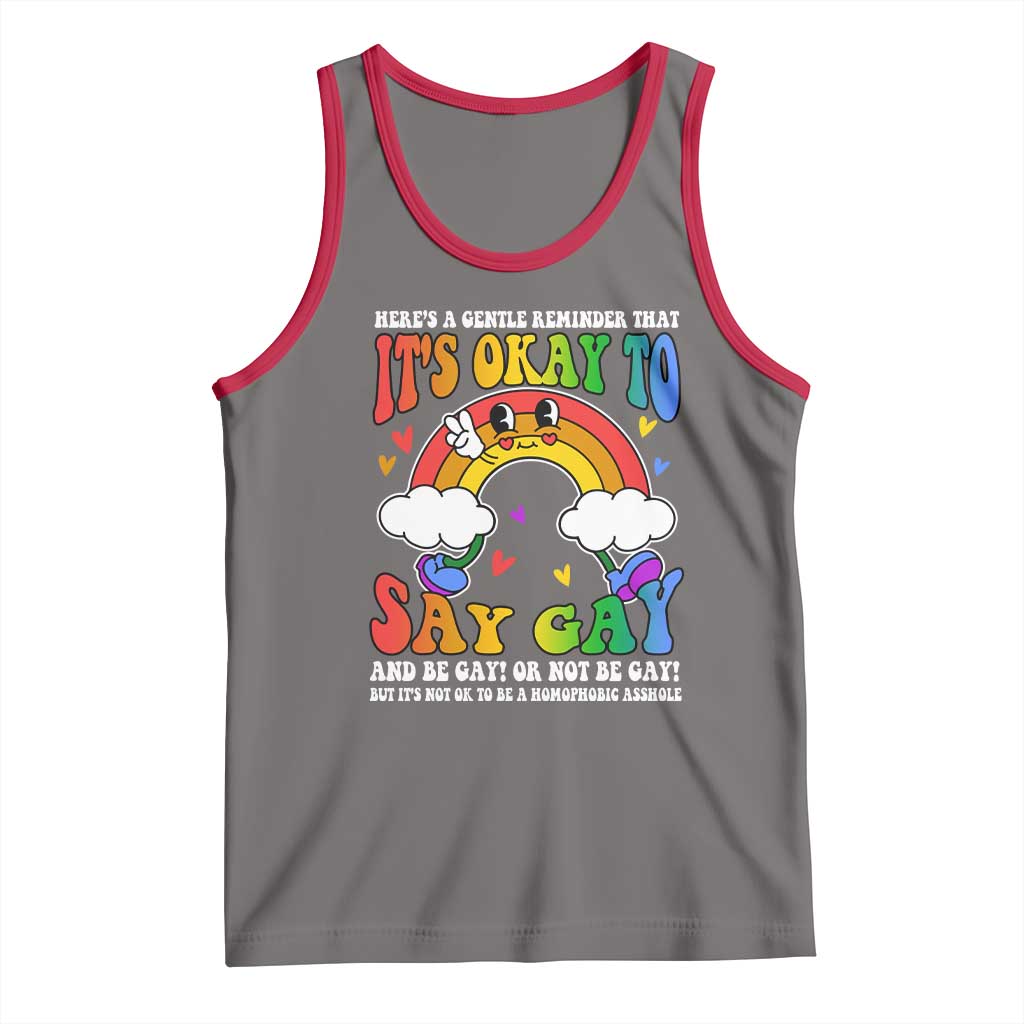 LGBT Ally Tank Top Its Ok To Say Gay Come Out Groovy Rainbow TS09 Deep Heather Red Print Your Wear
