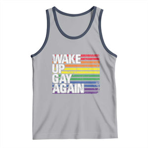 Funny LGBT Pride Tank Top Wake Up Gay Again TS09 Athletic Heather Navy Print Your Wear