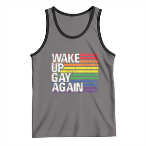 Funny LGBT Pride Tank Top Wake Up Gay Again TS09 Deep Heather Black Print Your Wear