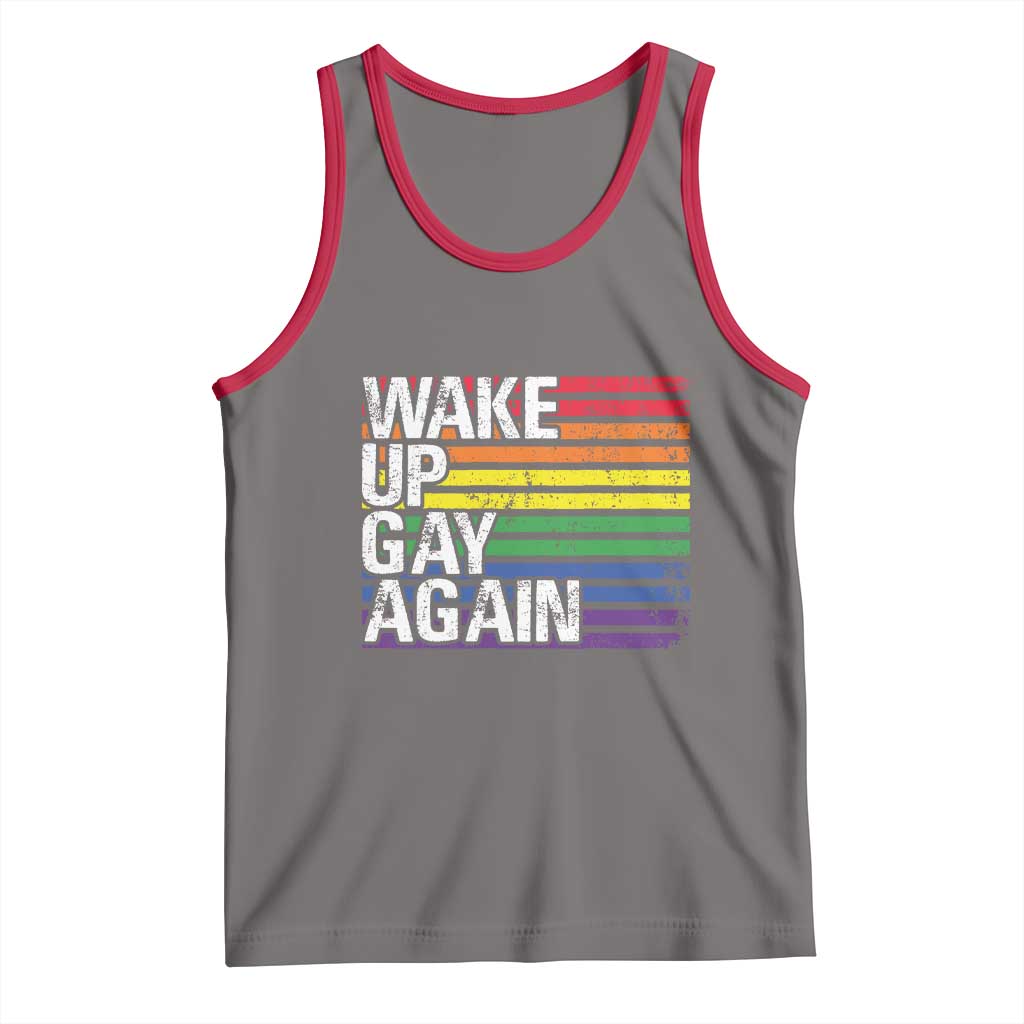 Funny LGBT Pride Tank Top Wake Up Gay Again TS09 Deep Heather Red Print Your Wear