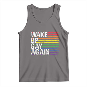 Funny LGBT Pride Tank Top Wake Up Gay Again TS09 Deep Heather Print Your Wear