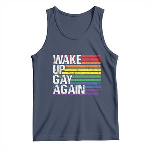 Funny LGBT Pride Tank Top Wake Up Gay Again TS09 Navy Print Your Wear
