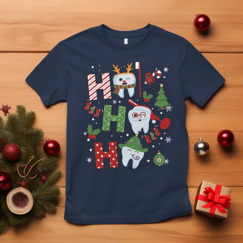 Dentist Christmas Ho Ho Ho Funny Tooth Dental T Shirt TS09 Navy Print Your Wear