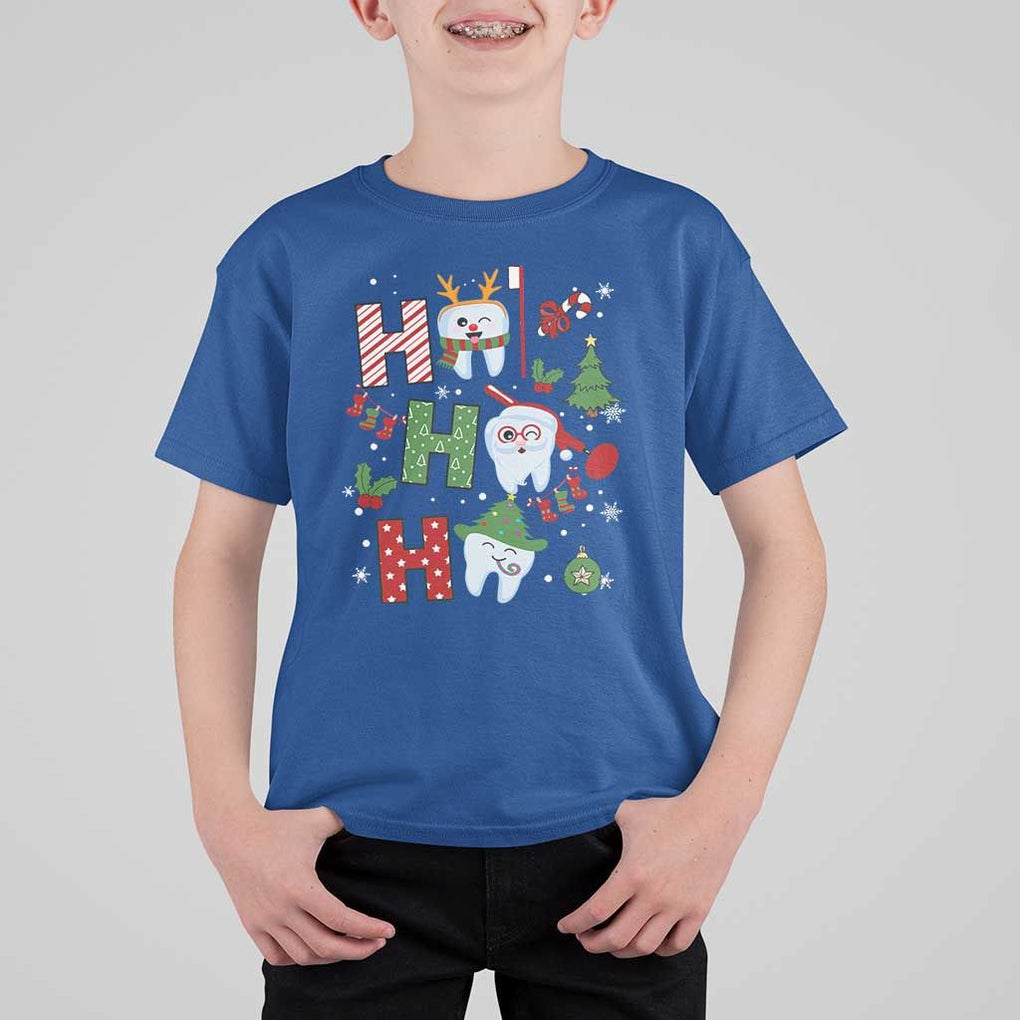 Dentist Christmas Ho Ho Ho Funny Tooth Dental T Shirt For Kid TS09 Royal Blue Print Your Wear