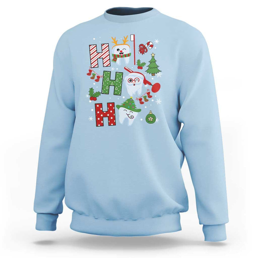 Dentist Christmas Ho Ho Ho Funny Tooth Dental Sweatshirt TS09 Light Blue Print Your Wear