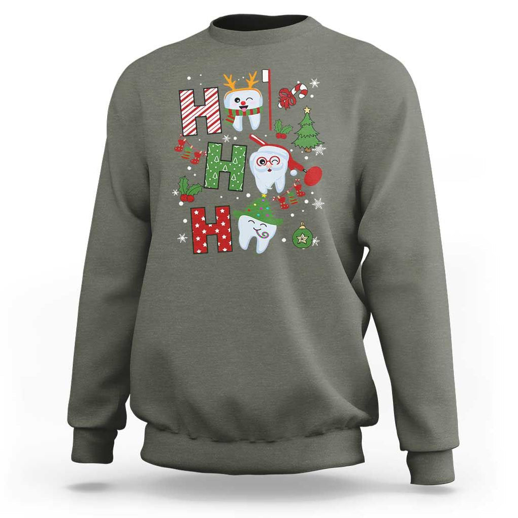 Dentist Christmas Ho Ho Ho Funny Tooth Dental Sweatshirt TS09 Military Green Print Your Wear