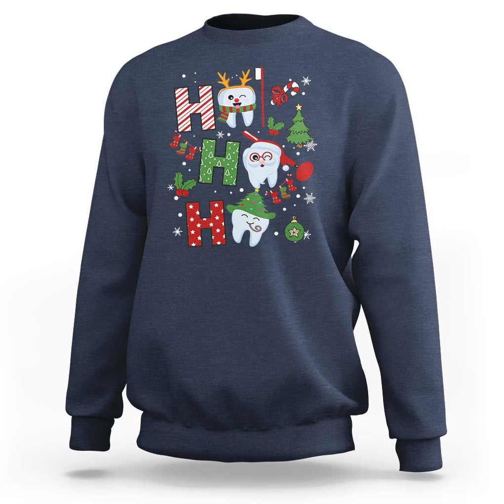 Dentist Christmas Ho Ho Ho Funny Tooth Dental Sweatshirt TS09 Navy Print Your Wear