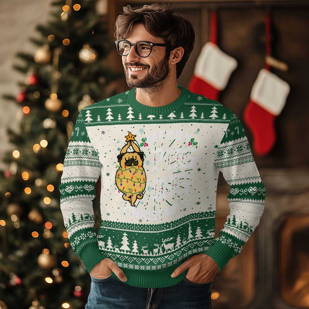Funny Merry Pugging Christmas Dog Pugmas Pug Ugly Christmas Sweater TS09 Green Print Your Wear