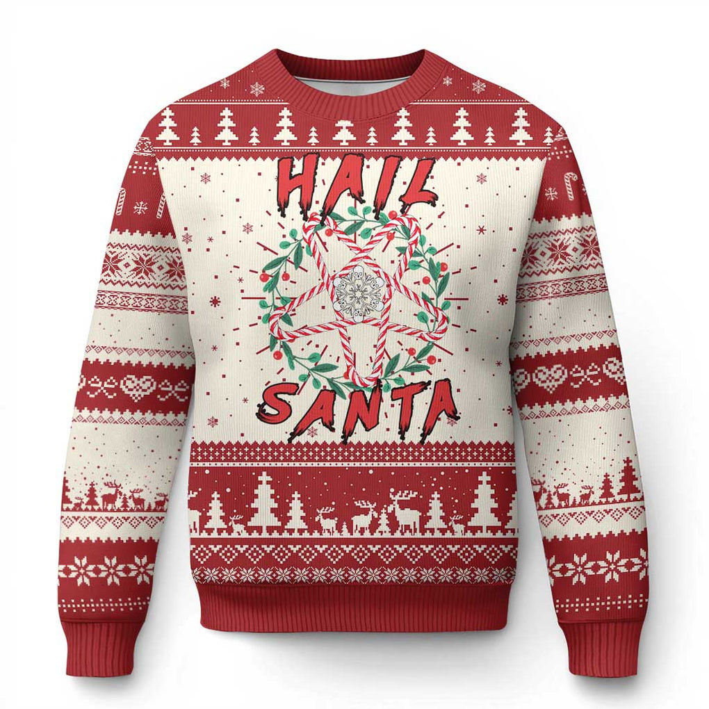 Hail Santa Ugly Christmas Sweater Candy Pentagram Xmas Devil TS09 Red Print Your Wear