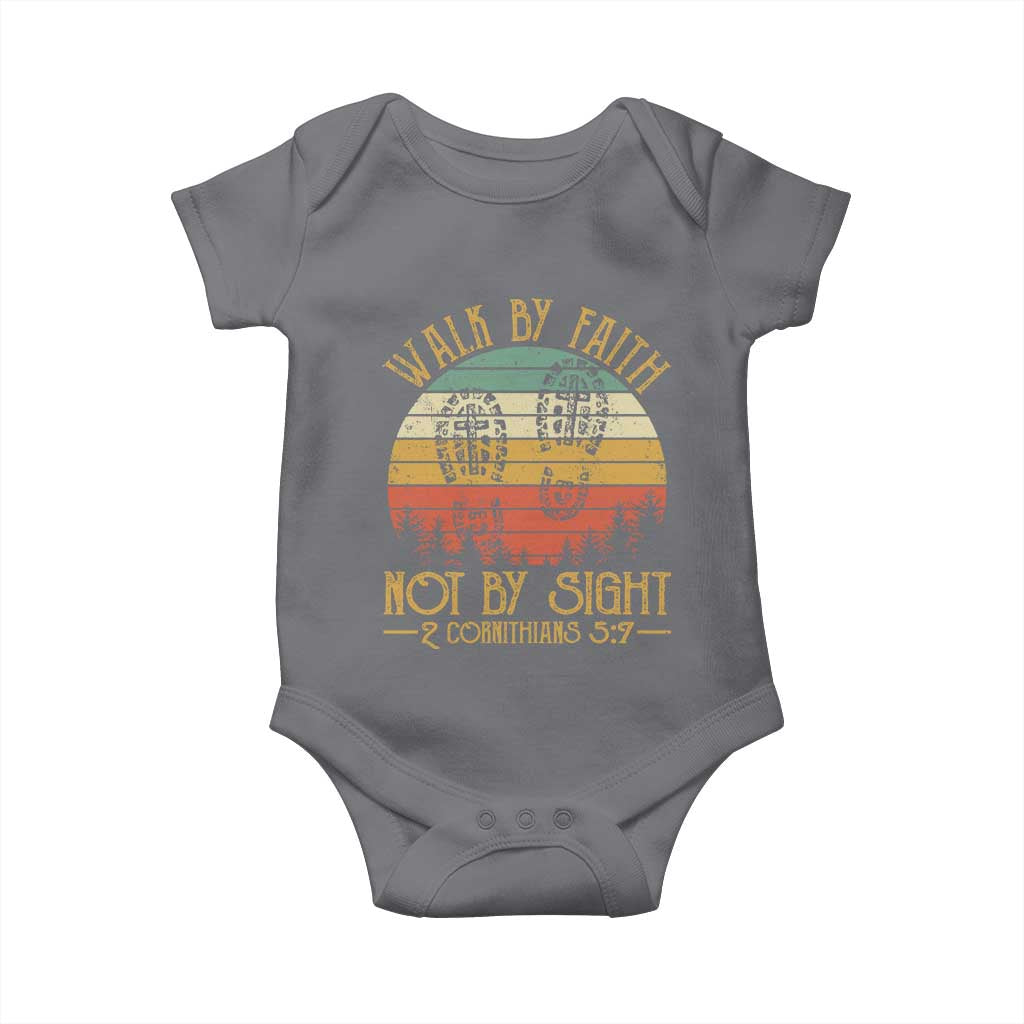 Christian Baby Onesie Walk By Faith Not By Sight Retro TS09 Charcoal Print Your Wear