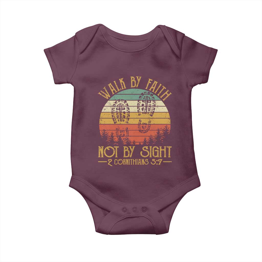 Christian Baby Onesie Walk By Faith Not By Sight Retro TS09 Maroon Print Your Wear