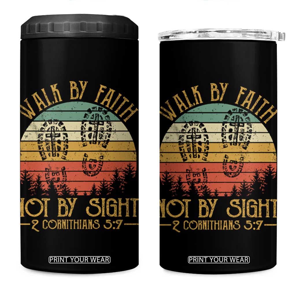 Christian 4 in 1 Can Cooler Tumbler Walk By Faith Not By Sight Retro TS09 One Size: 16 oz Black Print Your Wear