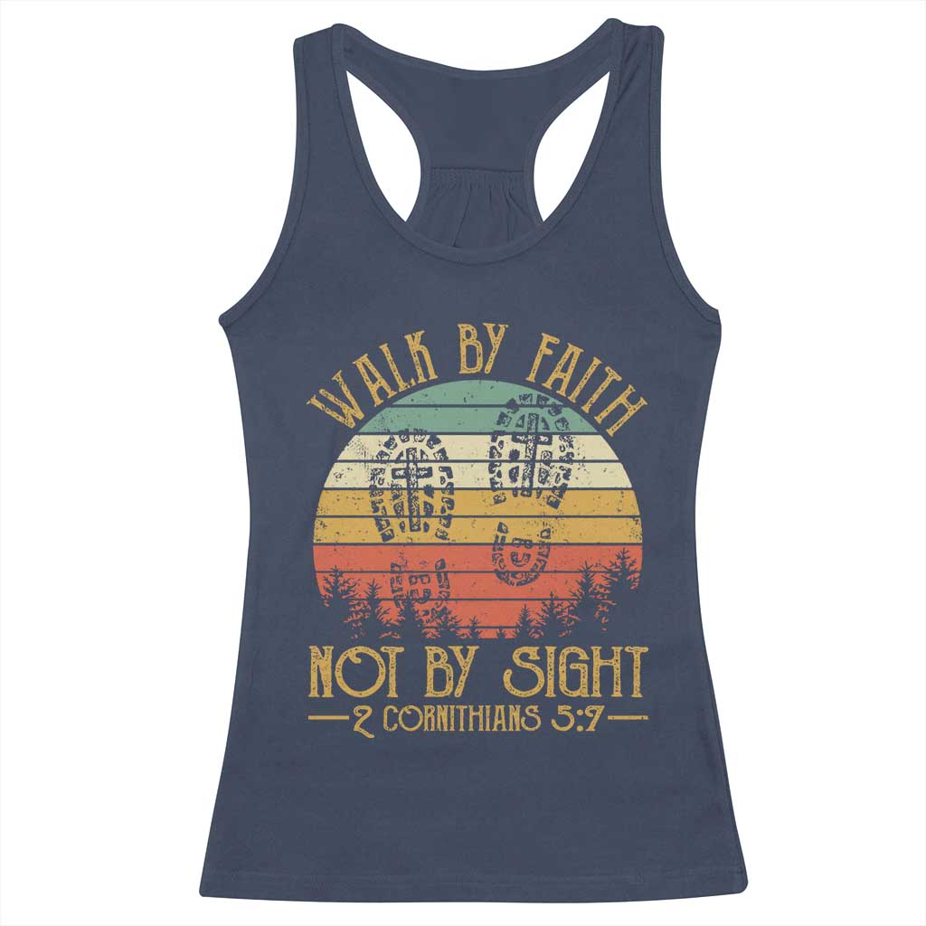 Christian Racerback Tank Top Walk By Faith Not By Sight Retro TS09 Navy Print Your Wear