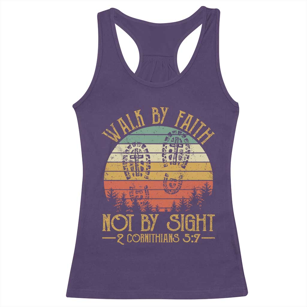 Christian Racerback Tank Top Walk By Faith Not By Sight Retro TS09 Purple Print Your Wear