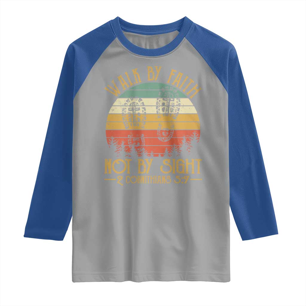 Christian Raglan Shirt Walk By Faith Not By Sight Retro TS09 Sport Gray Royal Print Your Wear