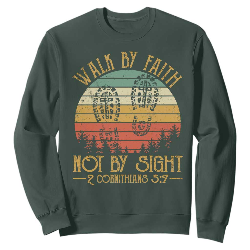 Christian Sweatshirt Walk By Faith Not By Sight Retro TS09 Dark Forest Green Print Your Wear