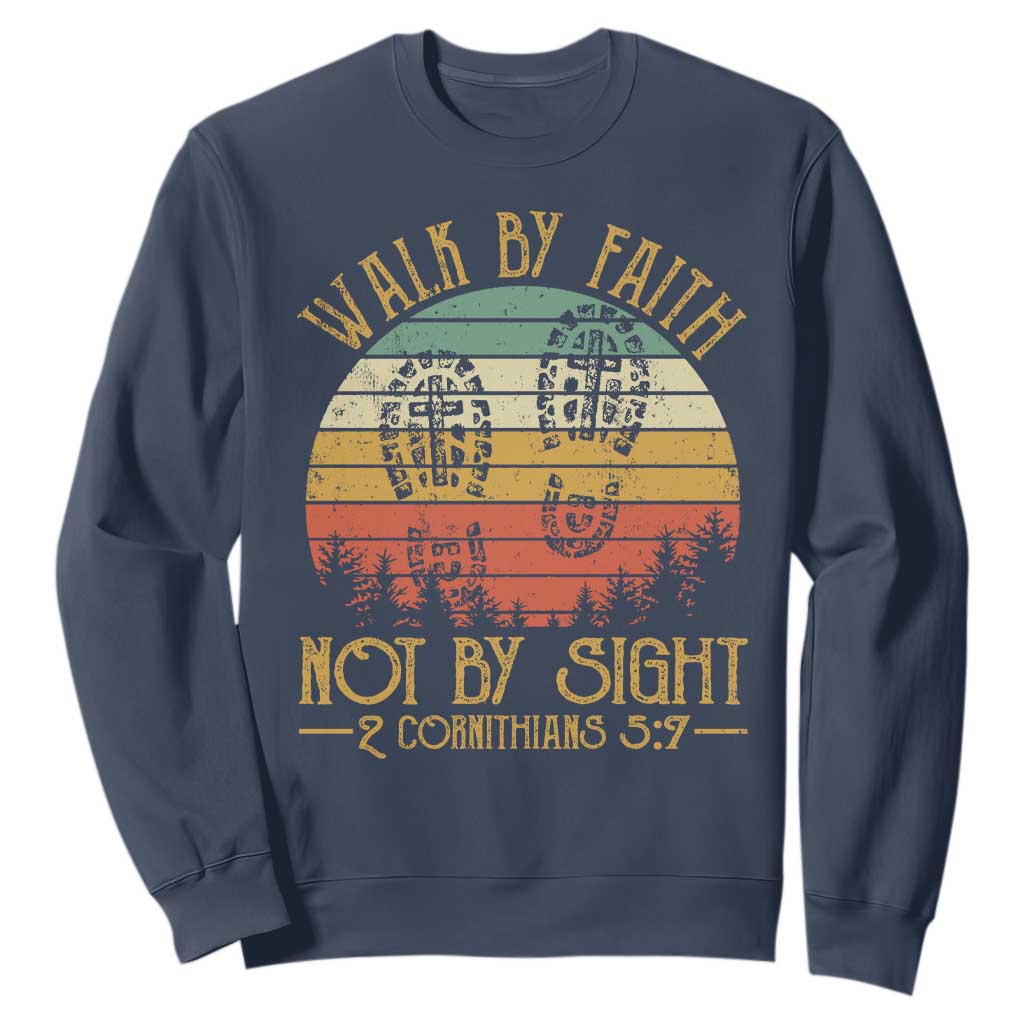 Christian Sweatshirt Walk By Faith Not By Sight Retro TS09 Navy Print Your Wear