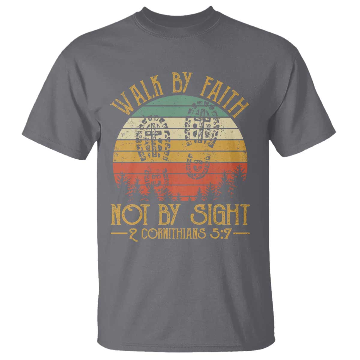 Christian T Shirt Walk By Faith Not By Sight Retro TS09 Charcoal Print Your Wear
