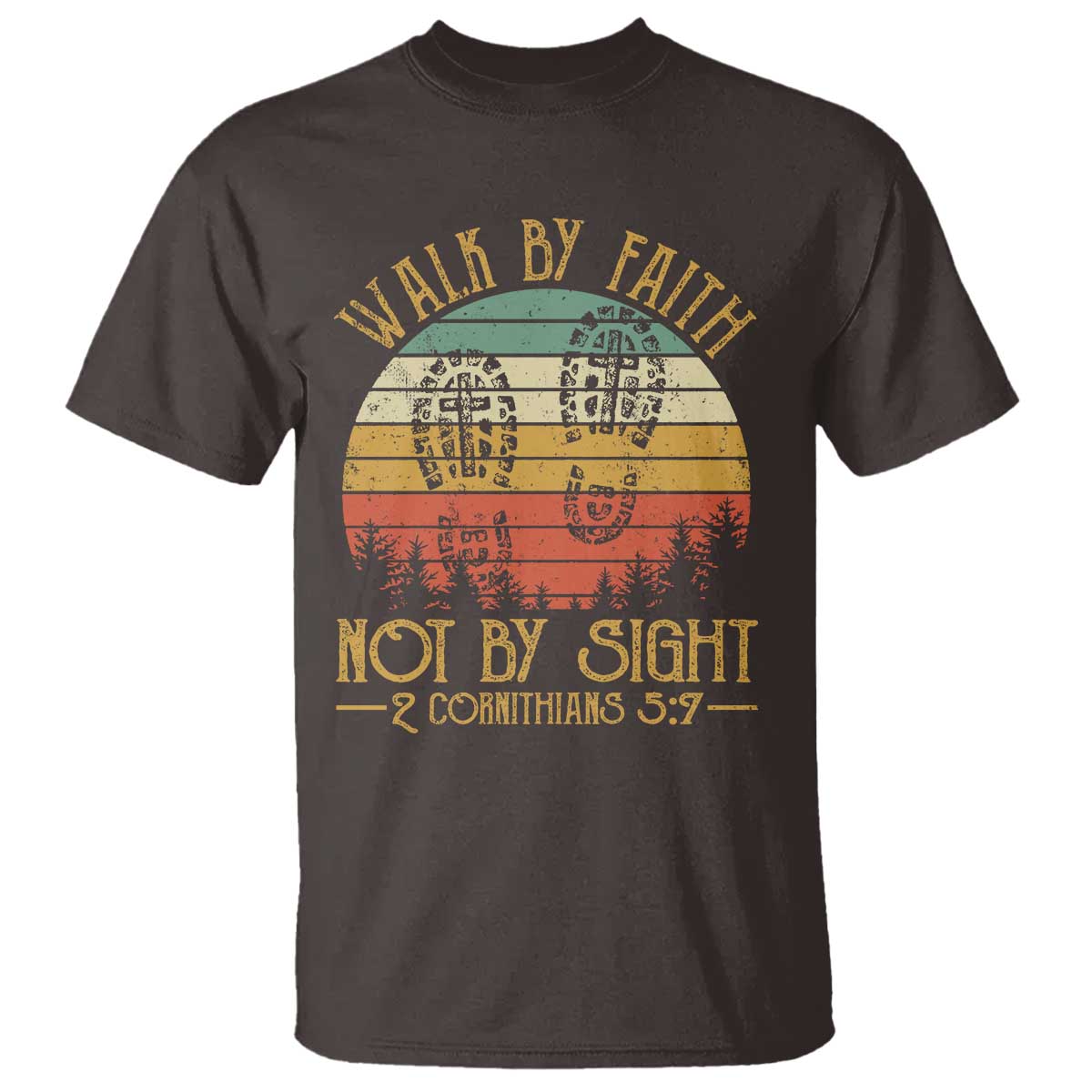 Christian T Shirt Walk By Faith Not By Sight Retro TS09 Dark Chocolate Print Your Wear