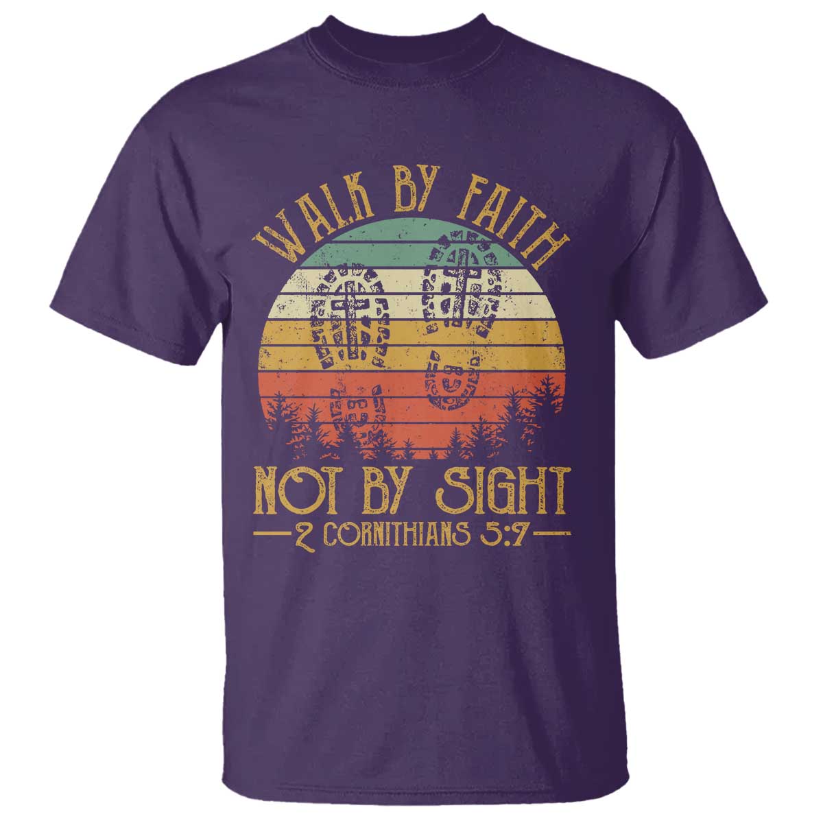 Christian T Shirt Walk By Faith Not By Sight Retro TS09 Purple Print Your Wear