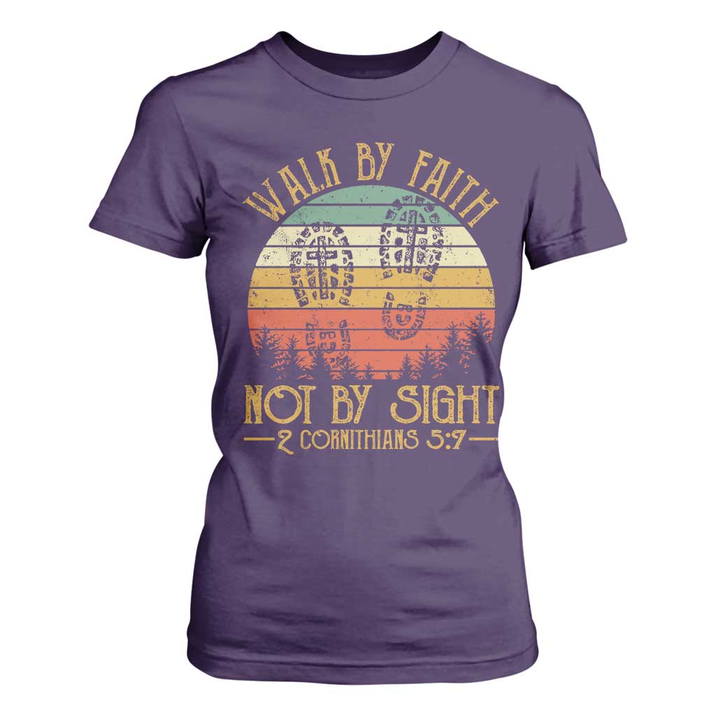 Christian T Shirt For Women Walk By Faith Not By Sight Retro TS09 Purple Print Your Wear