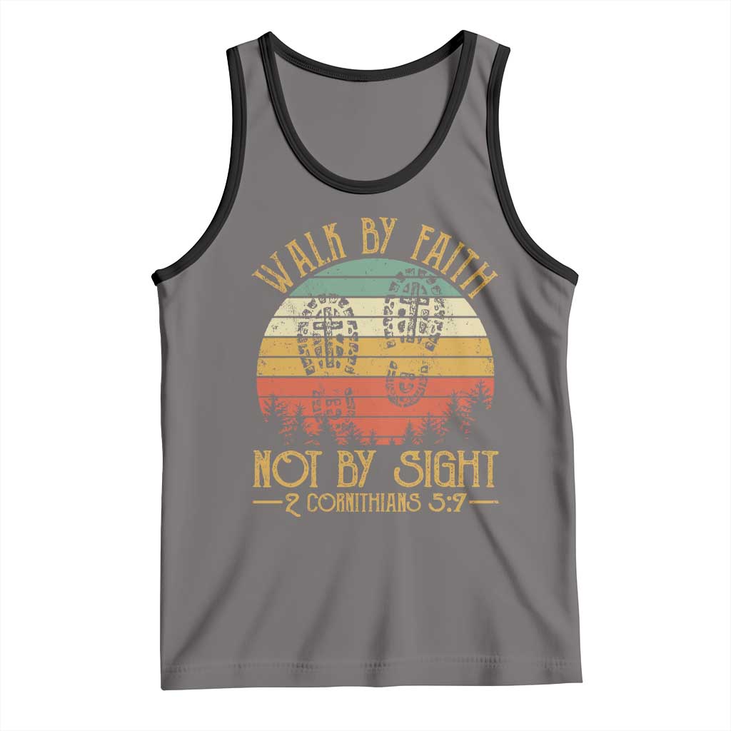 Christian Tank Top Walk By Faith Not By Sight Retro TS09 Deep Heather Black Print Your Wear