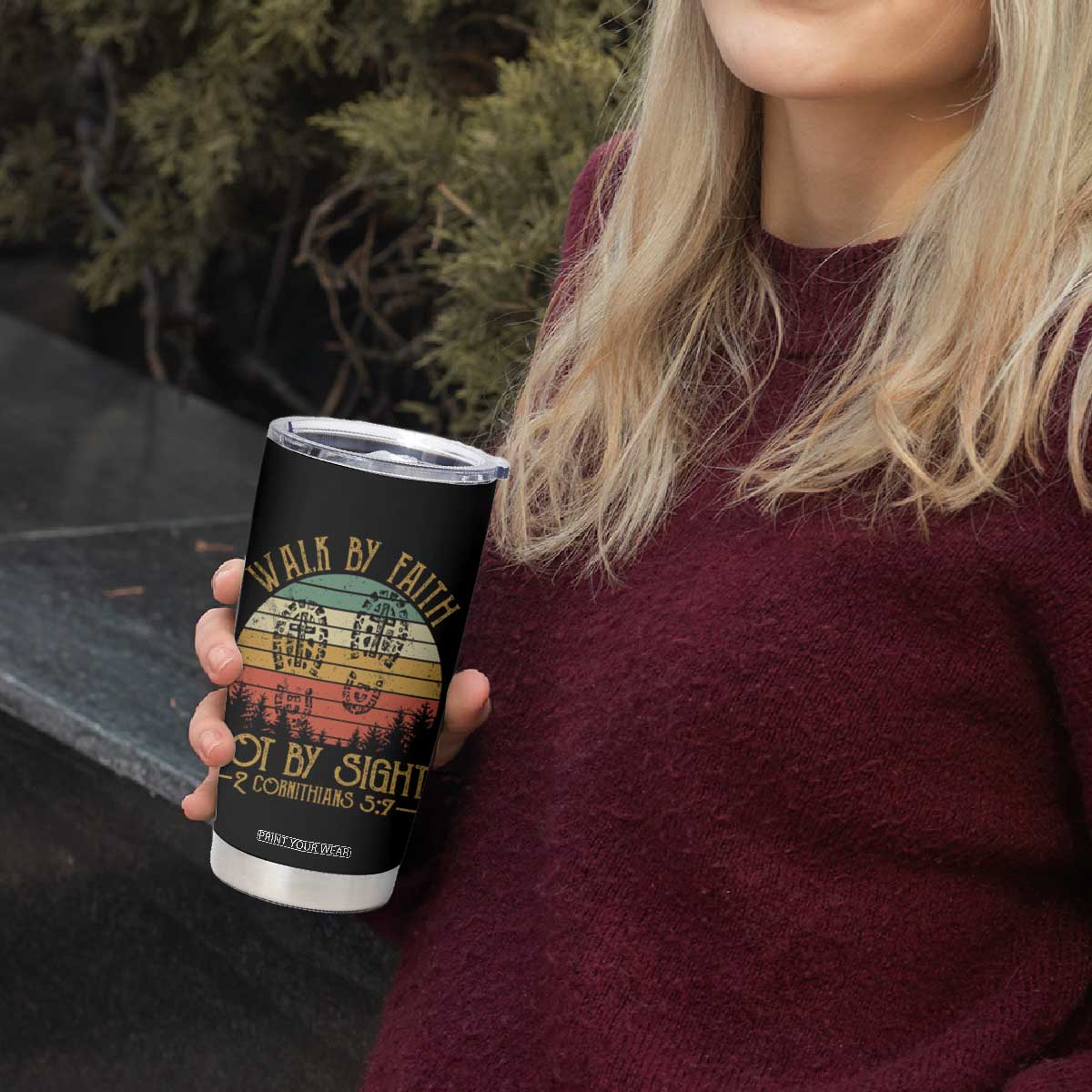 Christian Tumbler Cup Walk By Faith Not By Sight Retro TS09 Print Your Wear