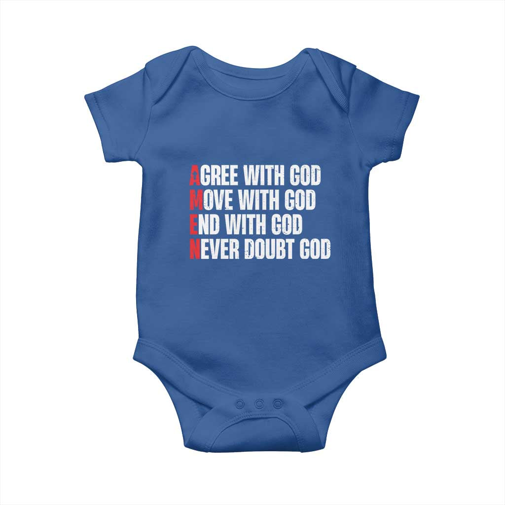 Christian Baby Onesie Amen Agree Move End With God Never Doubt God TS09 Royal Blue Print Your Wear
