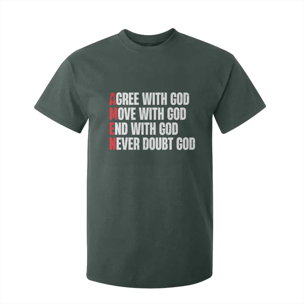 Christian T Shirt For Kids - Amen Agree Move End With God Never Doubt Faith Tee TS09 Dark Forest Green Print Your Wear