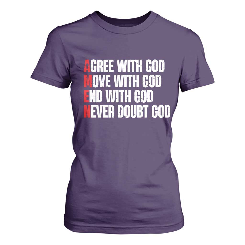 Christian T Shirt For Women Amen Agree Move End With God Never Doubt God TS09 Purple Print Your Wear