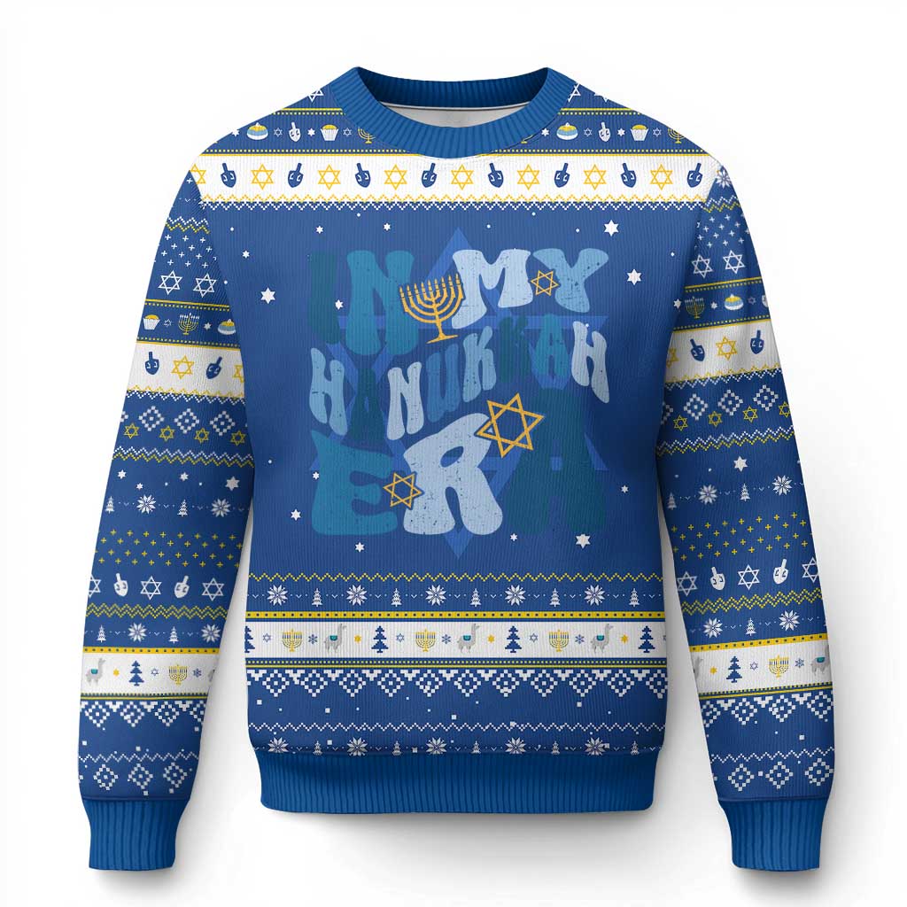In My Hanukkah Era Hanukkah Ugly Sweater Groovy Chanukkah Jewish TS09 Blue White Print Your Wear