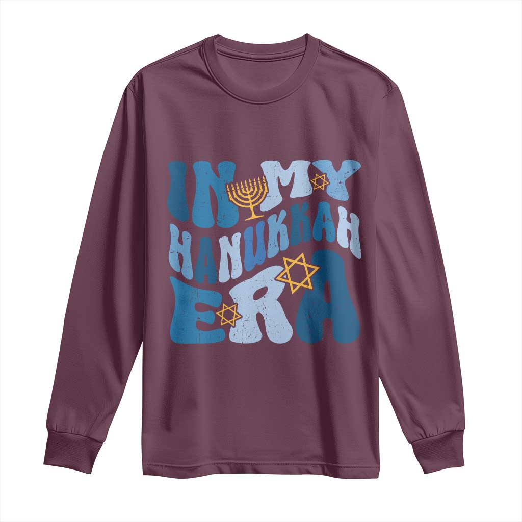 In My Hanukkah Era Long Sleeve Shirt Groovy Chanukkah Jewish TS09 Maroon Print Your Wear