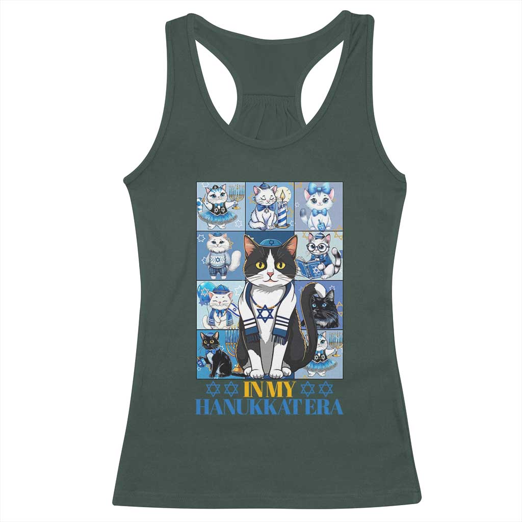 Hanukkah Cat Racerback Tank Top In My Hanukkat Era Cute Jewish Cats TS09 Dark Forest Green Print Your Wear