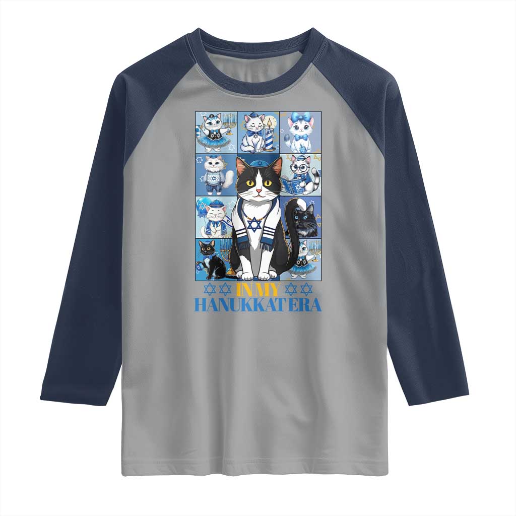 Hanukkah Cat Raglan Shirt In My Hanukkat Era Cute Jewish Cats TS09 Sport Gray Navy Print Your Wear