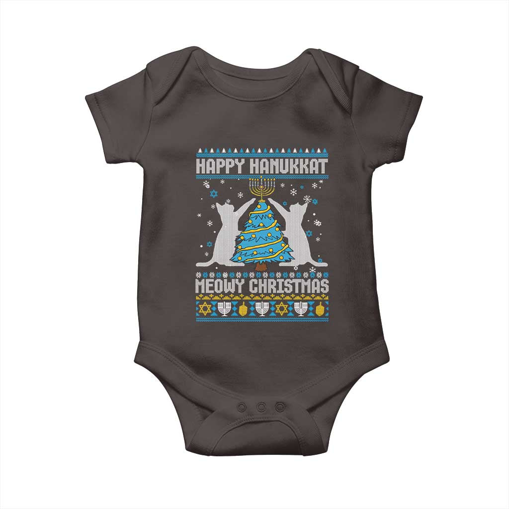 Hanukkah Christmas Cat Baby Onesie Happy Hanukkat Meowy Christmas TS09 Dark Chocolate Print Your Wear