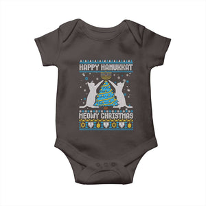 Hanukkah Christmas Cat Baby Onesie Happy Hanukkat Meowy Christmas TS09 Dark Chocolate Print Your Wear