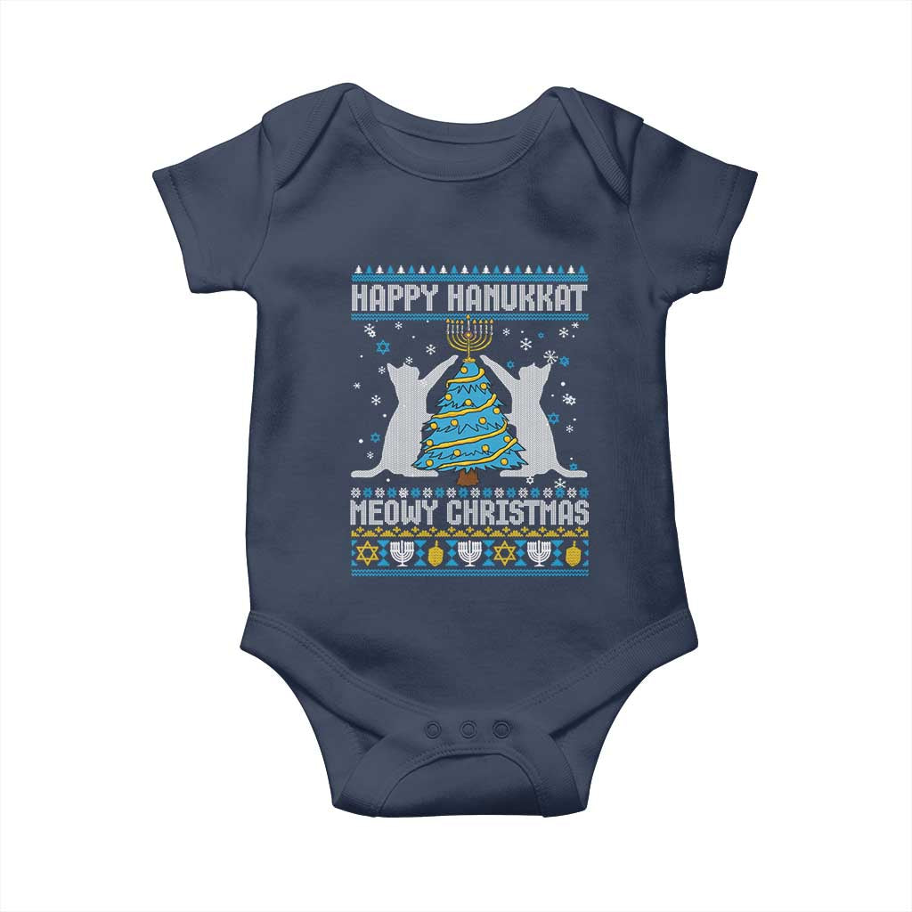 Hanukkah Christmas Cat Baby Onesie Happy Hanukkat Meowy Christmas TS09 Navy Print Your Wear