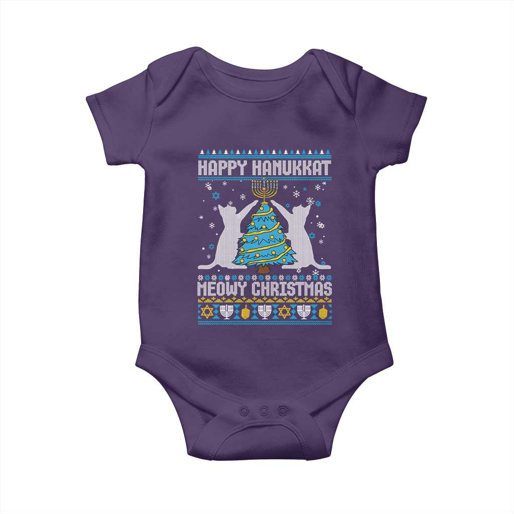 Hanukkah Christmas Cat Baby Onesie Happy Hanukkat Meowy Christmas TS09 Purple Print Your Wear