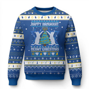 Happy Hanukkat Cat Hanukkah Ugly Sweater Meowzel Tov Meowy Christmas TS09 Blue White Print Your Wear