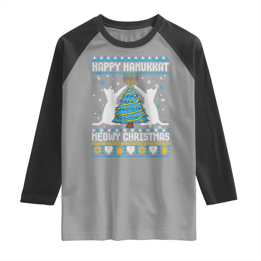 Hanukkah Christmas Cat Raglan Shirt Happy Hanukkat Meowy Christmas TS09 Sport Gray Black Print Your Wear