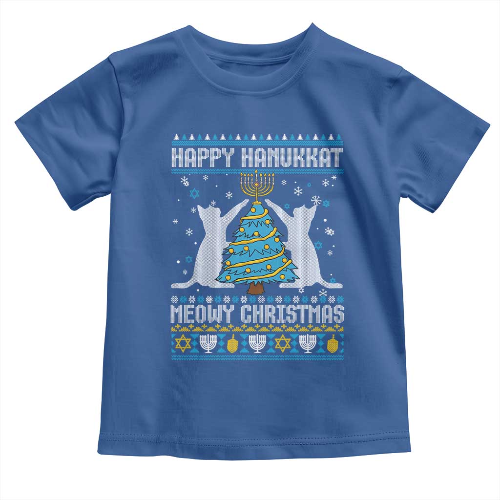 Hanukkah Christmas Cat Toddler T Shirt Happy Hanukkat Meowy Christmas TS09 Royal Blue Print Your Wear