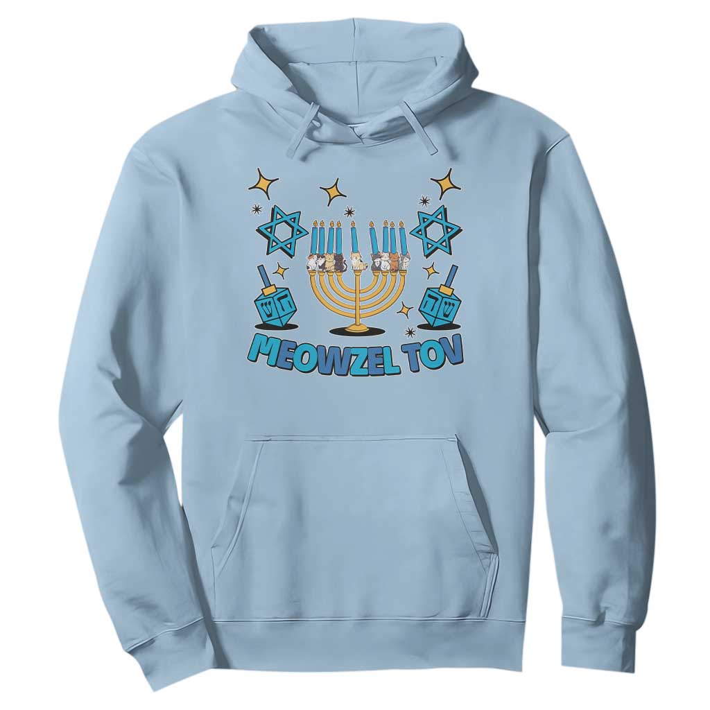 Funny Hanukkah Cat Hoodie Meowzel Tov Jewish Chanukkah TS09 Light Blue Print Your Wear