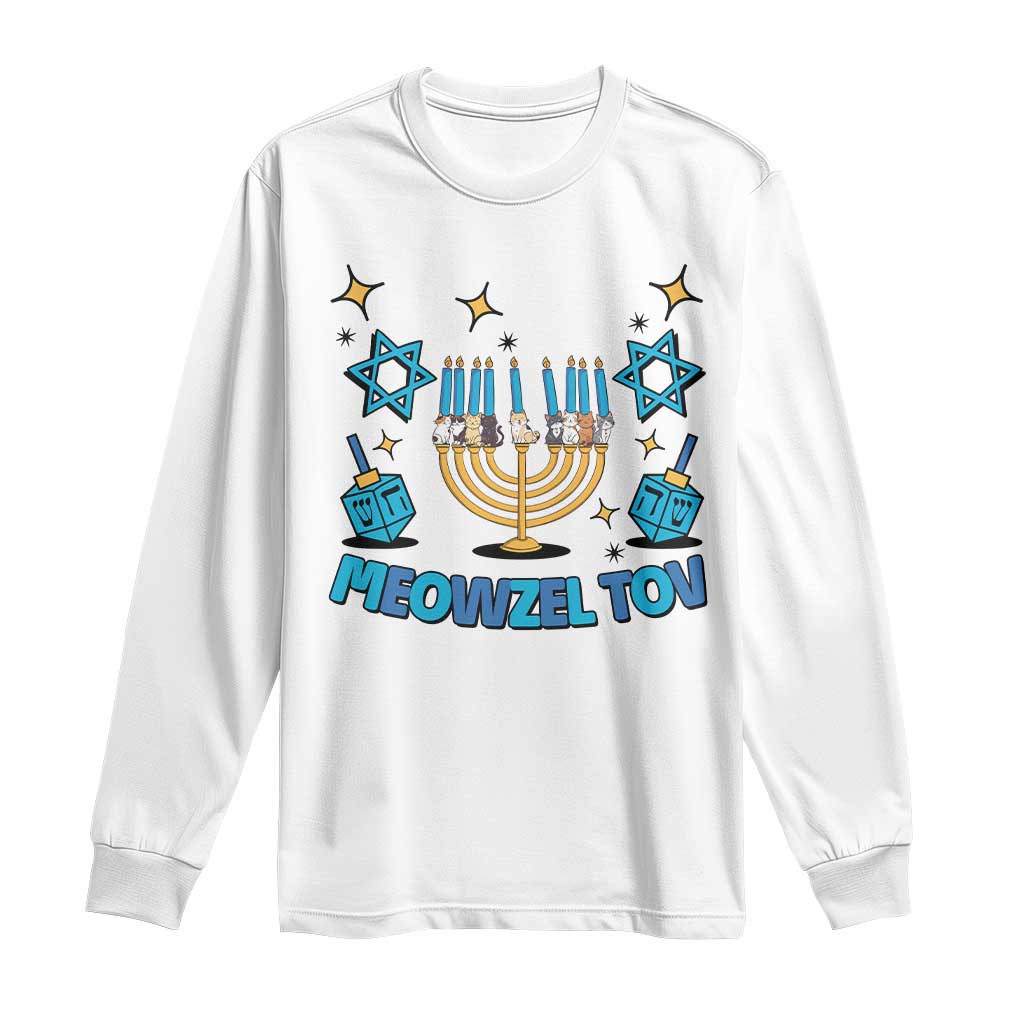 Funny Hanukkah Cat Long Sleeve Shirt Meowzel Tov Jewish Chanukkah TS09 White Print Your Wear