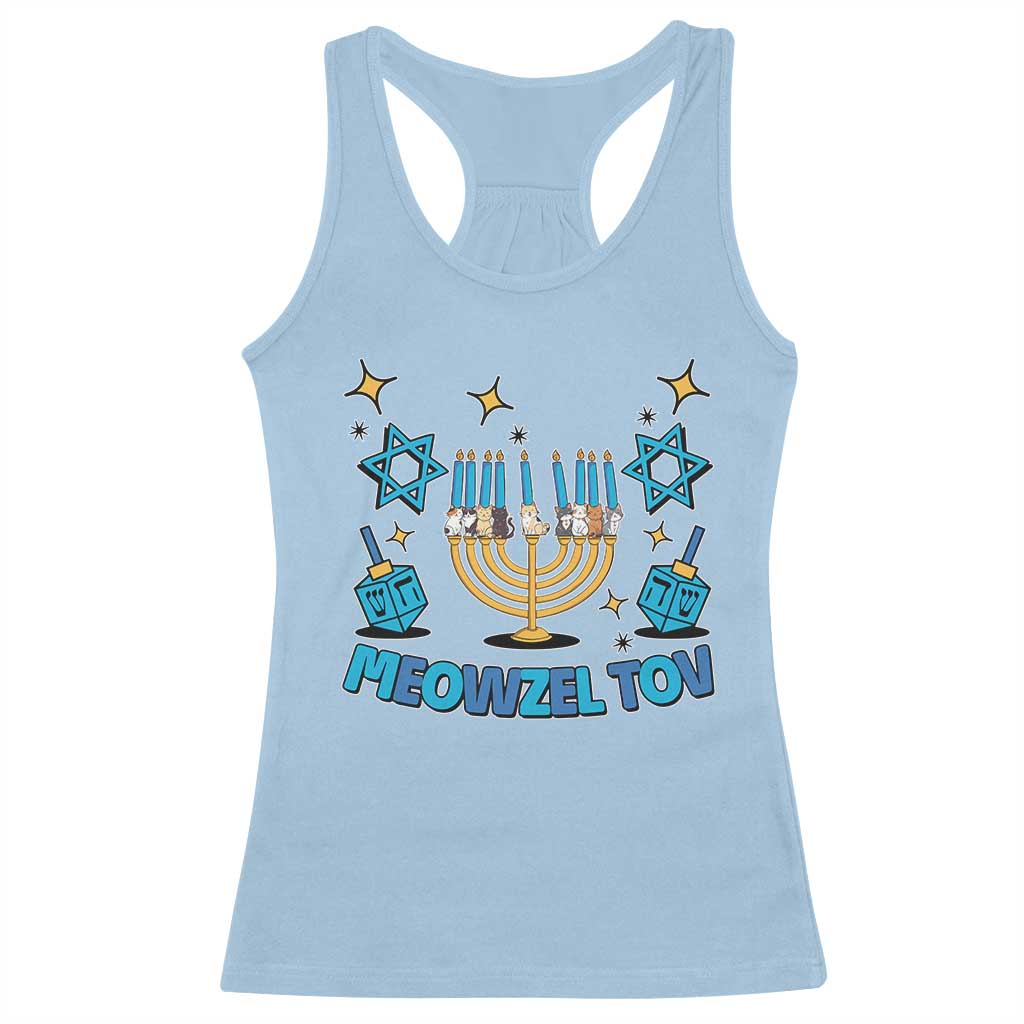 Funny Hanukkah Cat Racerback Tank Top Meowzel Tov Jewish Chanukkah TS09 Light Blue Print Your Wear