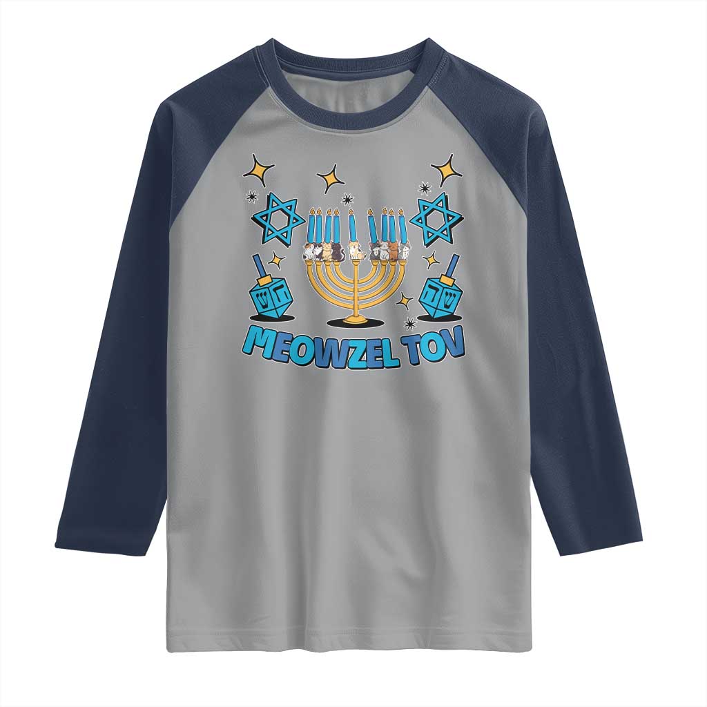 Funny Hanukkah Cat Raglan Shirt Meowzel Tov Jewish Chanukkah TS09 Sport Gray Navy Print Your Wear