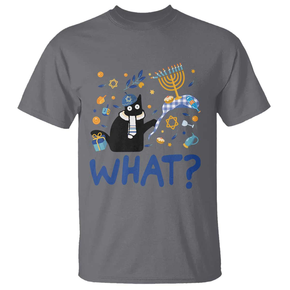 Funny Hanukkah Cat What T Shirt TS09 Charcoal Print Your Wear