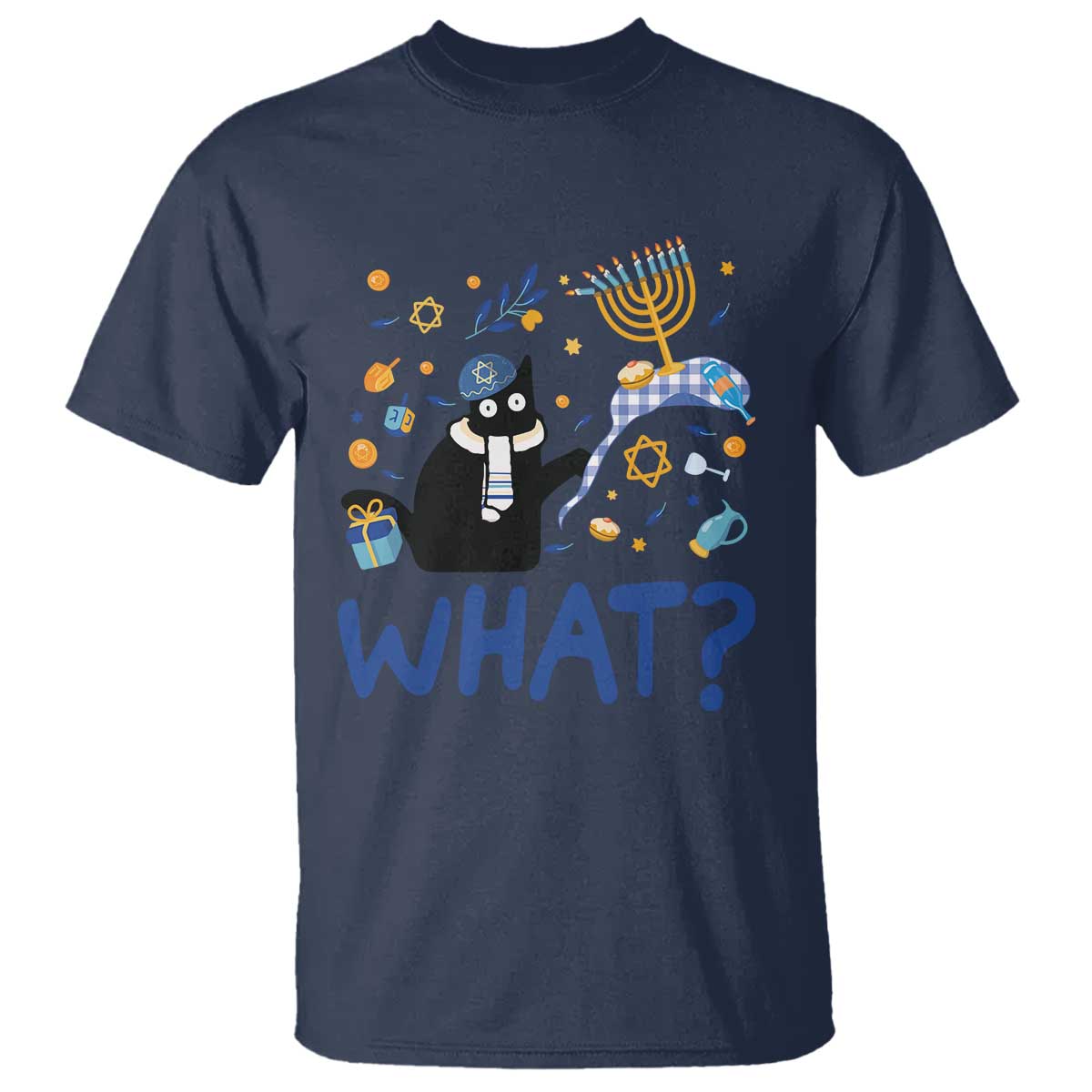 Funny Hanukkah Cat What T Shirt TS09 Navy Print Your Wear
