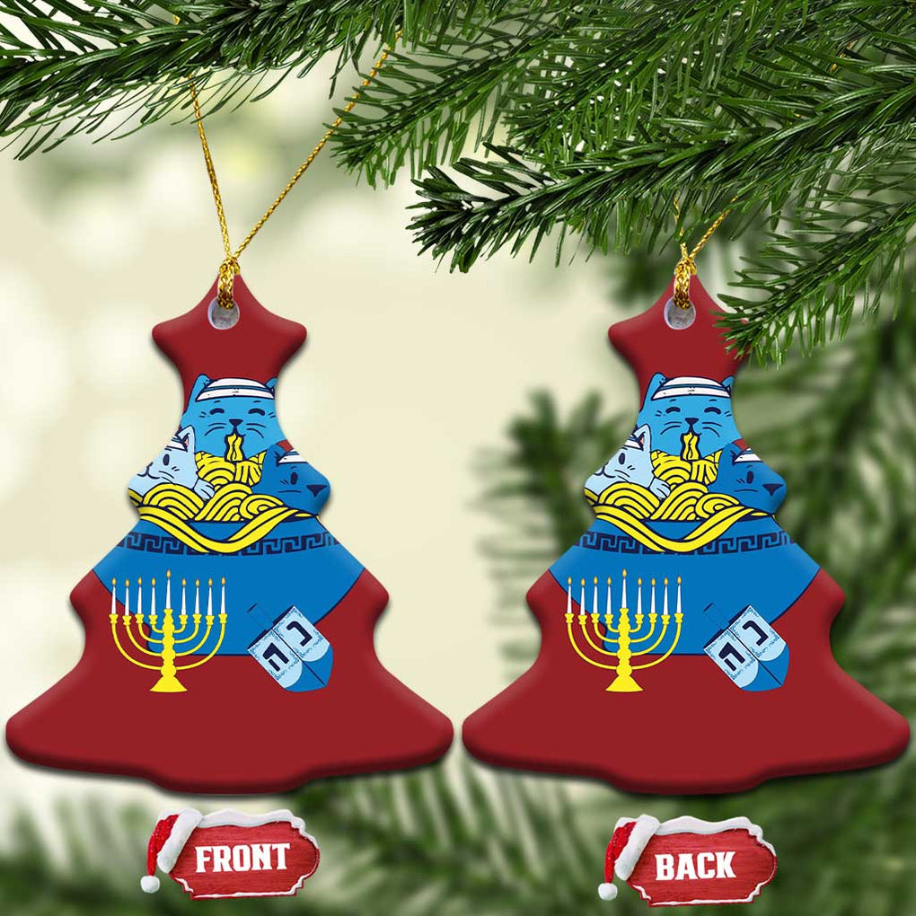 Funny Hanukkah Cat Christmas Ornament Kawaii Cat Eating Ramen Anime Jewish Kitten TS09 Christmas Tree Red Print Your Wear